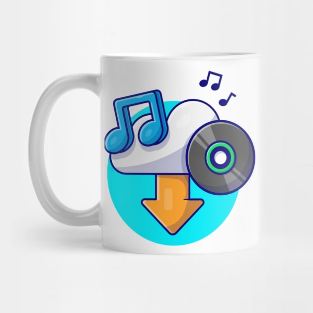 Cloud Download Music with Vinyl, Tune and Note of Music Cartoon Vector Icon Illustration by Catalyst Labs